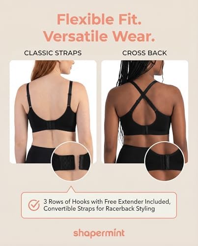 SHAPERMINT Wireless Bras for Women - Seamless Bralette with Full Support & Adjustable Straps, Plus Size Comfort Bra, No Underwire Wirefree Womens Bra for Full Coverage Black — view 7