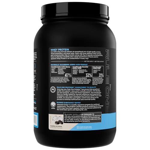 Image of Rule 1 Proteins Whey Protein - 24g Fast-Acting Protein from All-Whey Sources with Naturally Occurring EAAs & BCAAs for Workout Recovery or Anytime Use (2 Pounds, Cookies & Creme)