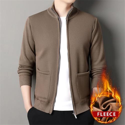 Men’S Fleece Lined Knitted Sweatercoat Turtleneck Long Sleeve Single Breasted Casual Cardigan with Pockets4