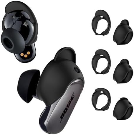 3 Pairs Earplugs for Bose QuietComfort Earbuds II and Bose QuietComfort Ultra Ear Plugs Anti Slip Silicone Sports Wings Anti-Scratch Black