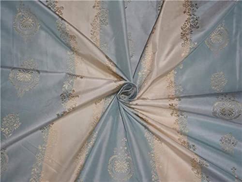 Taffetas de soie jacquard bleu poudré doré TAFSJ17 tissu haute couture au mètre