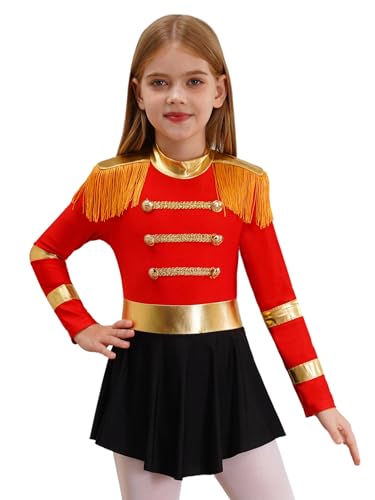 TiaoBug Disfarce de domadora de circo para menina camisola de ginástica disfarce de bailarina vestido de Ringmaster fato de festa temática, Vermelho
