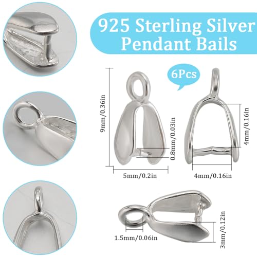 SUNNYCLUE 1 BOX 6PCS 925 Sterling Silver Pendant Pinch Bails Clasps Metal Snap On Bail Hook Connectors Charms Clips Pendants Clasp Bulk for jewellery Making Supplies Bracelet Necklace Diy Women Craft - Image 2