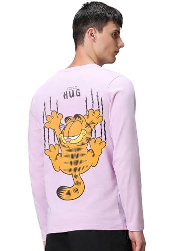 Image of Bewakoof Official Garfield Merchandise Men's Graphic Print Regular Fit Full Sleeve Round Neck Cotton Jersey T-Shirt