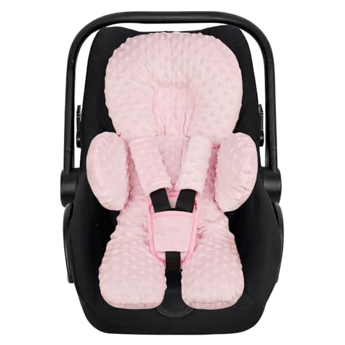 Image of Infant Car Seat Insert for Newborn Boys Girls, Extra Thick & Soft Minky Preemie Car Seat Head Body Support Cushion with Strap Pads, Perfect for Stroller, Baby Swing, Bouncer, 2-in-1 Reversible, Pink