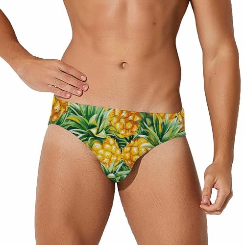 Pineapples Printed Swim Briefs for Men Sexy Bikini Swimwear Elastic Beach Trunks Bathing Suit