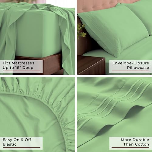 Image of Mellanni King Sheets Set - 4 PC Iconic Collection Bedding | Hotel Luxury, Extra Soft, Cooling Bed Sheets - Wrinkle, Fade, Stain Resistant (King, Pistachio)