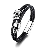 Pulseras de Rock: Accesorios para Hombres y Mujeres con Estilo Rebelde KALVICA Pulsera de Cuero Pulsera para Hombre de Negro Calavera Negro Cuero Pulsera Vintage Cráneo Pulsera Cuero Trenzado con Cierre Magnético de Regalo para Hombres