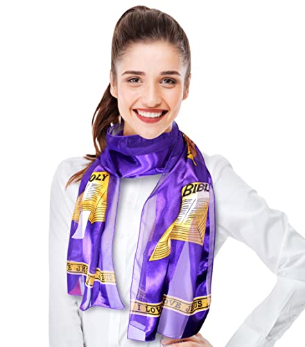 CBC Crown Women's Lightweight Easter Bible Prayer Hands Silk Feeling Satin Striped 13"x60" Fashion Scarf2