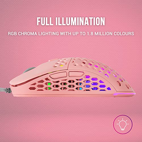 MM55, Mouse Gaming RGB Chroma, Ultra-leggero 55g, 12800 DPI, Switch Meccanici Programmabili HUANO, Rosa - Mouse gaming - Immagine 2