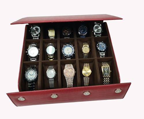 Image of essart Luxury Watch Storage Case - Premium Leather Organizer Box for Exclusive Timepieces, Elegant Display & Protection for Collectors (WR-101-XV-Maroon)