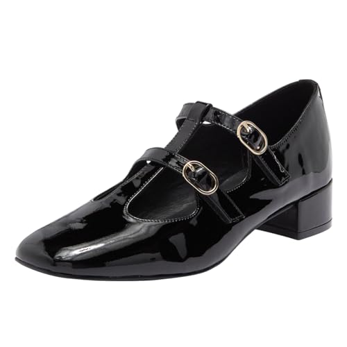 Women Fashion Block Low Heel T-Strap Pumps Round Toe Ladies Homecoming Daily Walking Shoes Size 4-16 US