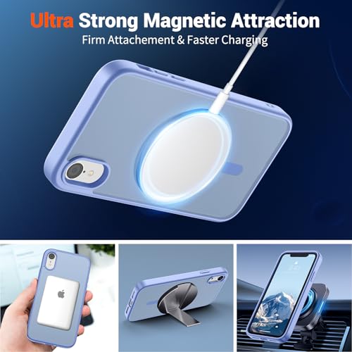 Image of SUPFINE Magnetic for iPhone XR Phone Case Blue Purple | With Screen Protector, Translucent Matte, Compatible with MagSafe, Military Grade Drop Proof, Rugged Shockproof Protective
