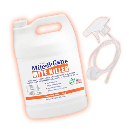 Mite Killer Spray - 1 Gal Natural Mite Treatment Kills Human, Dust, Chicken, Poultry, Bird, Carpet & Rat Mites in Homes and Farm | Family & Pet Safe by Mite-Be-Gone
