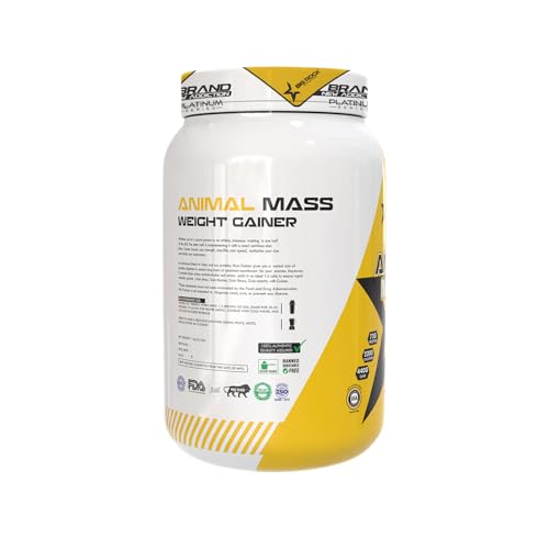 Image of BIG ROCK NUTRITION Animal Mass Weight Gainer Protein Powder for Men and Women, Increase Stamina with Natural Protein & Carbs (Kesar Pista, 1Kg /2.2Lbs, 20 Servings)