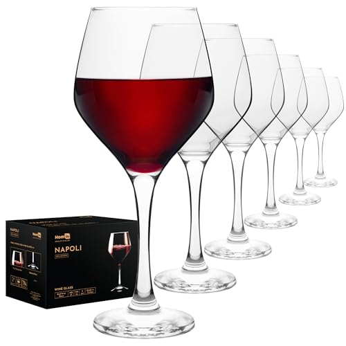 Homiu Large Red Wine Glasses | Set of 6 | 440 ML | Napoli Collection | Glass Drinking Crystal Clear Wine Glass | Wedding Gift Cocktail Set | Home Restaurants Kitchen | Dishwasher Safe