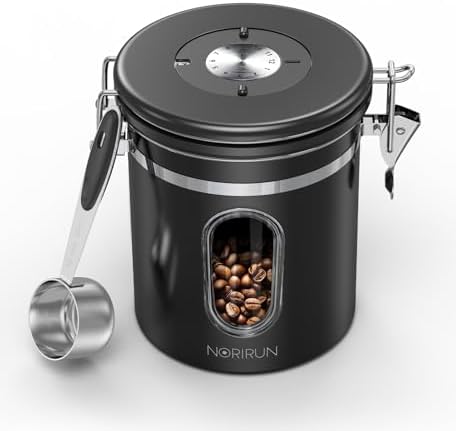 Coffee Canister With Window,22oz Stainless Steel Airtight Coffee Bean Storage Grounds Container with Date Tracker and Scoop,Grounds Kitchen Food Canister Jar for Beans,Tea,Sugar,Flour,Cereal