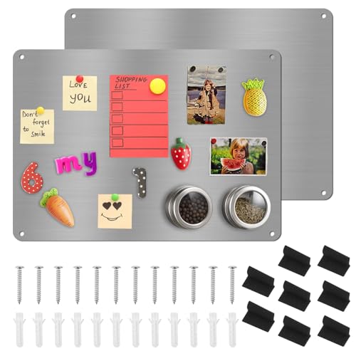 2 Stück Magnettafel Magnetboard, 42 x 30 cm Edelstahl Magnettafel für Küche, A3 Magnetwand für Kinderzimmer, Notizen, Fotos, Büro und Wohnung, Silber