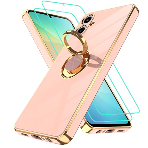 Coque Samsung A06 anti-choc pour éviter les fissures d'écran avec anneau et films HD rose