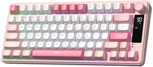 Womier DK75 75% ワイヤレスゲーミングキーボード、メディアノブ付き、RGBバックライト、OLEDスクリーン、トライモード 2.4GHz/USB-C/BT5.0、MAC・Windows対応 (ピンク)
