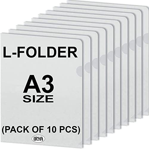 Image of IRYA A3 Size L-Folder(Pack of 10 pcs)(Size: 17 X 12 inch) / Clear Folder /File Folder (Specially for Architecture Size documents, Paintings) (Made up with Clear Transparent Sheet of 200 Micron)