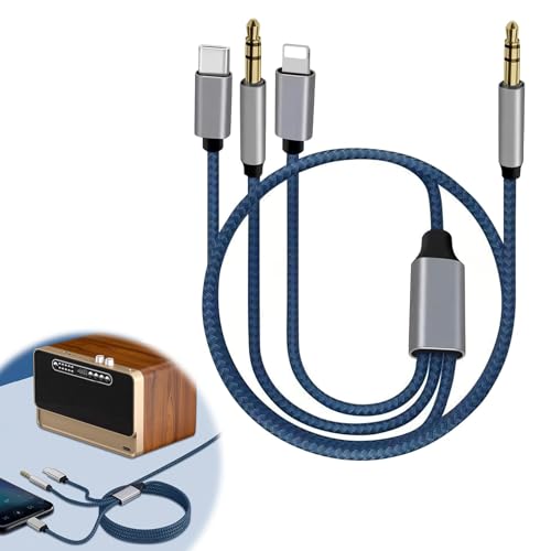 Cable AUX 3 en 1 a conector jack de 3,5 mm, conector de 8 pines y USB-C y cable de audio jack de 3,5 mm a 3,5 mm, cable AUX multicompatible, compatible con iPhone, coche, auriculares, MP3, altavoces