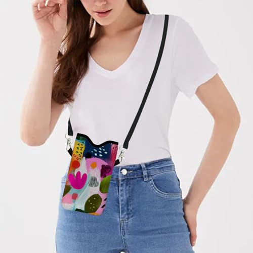 Image of Neoprene Cell Phone Sleeve Pouch Case Bag with Crossbody Strap Neck Lanyard for Women 7.1 X 3.9 in Colorful Floral