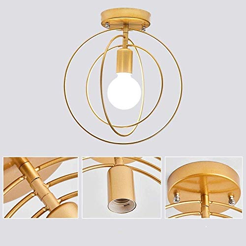 Plafonnier vintage E27 cage métal doré pour éclairer un couloir sombre