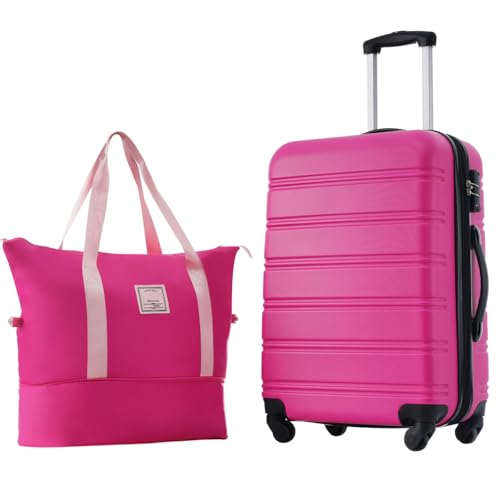 Hardshell Luggage Sets 24inches + Bag Spinner Suitcase with TSA Lock Lightweight(Pink)