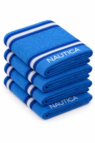 Image of NAUTICA Super Soft Zero Twist 100% Cotton Towel -4pc Face Towel (Vintage Crew Stripe) Solid-Royal blue-500 GSM