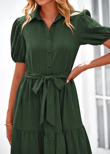 MASCOMODA Womens Summer Dresses 2025 Short Sleeve Maxi Dress Casual V Neck Button Down Tiered A Line Flowy Midi Shirt Dress4