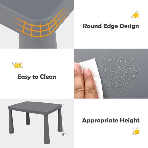 Image of Costzon Kids Table and Chairs, 3 PCS Plastic Toddler Table Set (Gray) | Easy Clean Activity Desk Set for Reading, Drawing, Snack Time, Art Craft, Suitable for Preschool, Playroom, Indoor & Outdoor