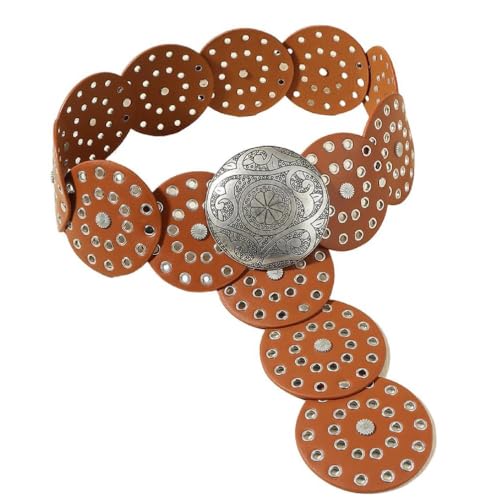 Women Round Buckle Belt Aesthetic Hollowed Out Belt Gothics Pants Decor Teens Girl Waistband Clothing Accessories Cowbo