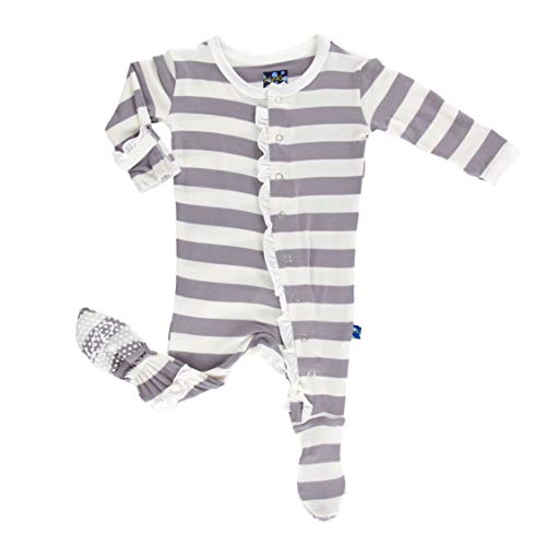 KicKee Pants Print Classic Ruffle Footie with Snaps (6-9 Months, Essentials Feather Contrast Stripe)