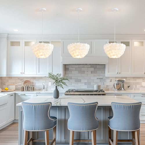 Image of ZYLEISENBAO White Pendant Light Modern Ceiling Hanging Lighting Dinning Room Chandelier Flower Pendant Lights for Kitchen Island Living Room Entry Restaurant Hotel Hallway Cafe Women Bedroom