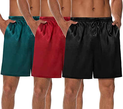 Swomog Satin Boxers For Men 3 Pack Silk Boxers With Pockets & Drawstring Botton Pajama Short Lounge Pajama Short Pj Bottoms #TOP3