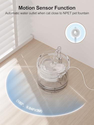 Image of NPET Cat Drinking Fountain WF050, Brushless Ultra Quiet Pump, 1.5L Pet Fountain with Faucet Outlet, 1 Sensor Switch, 1 Filter