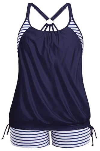 Image of Holipick Plus Size Tankini Swimsuits for Women Two Piece Tummy Control Bathing Suit Blouson Tankini Top with Shorts