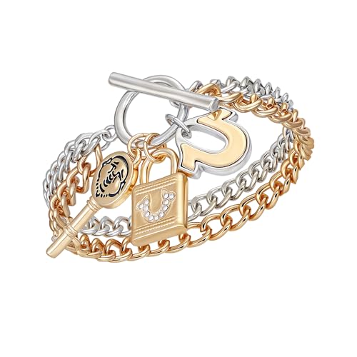 True Religion Two-Tone Key & Lock Charm Bracelet