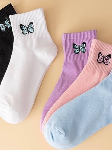 SHENHE Women's 5 Pairs Graphic Letter Print Athletic Running Mid Calf Crew Socks4