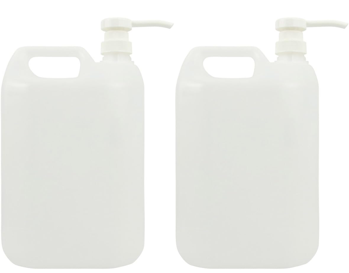 Lucemill Natural/ Transparent Empty 5 Litre (5L) Hdpe Plastic Jerrycans & Ketchup Sauce Lotion Pump Dispensers (2)