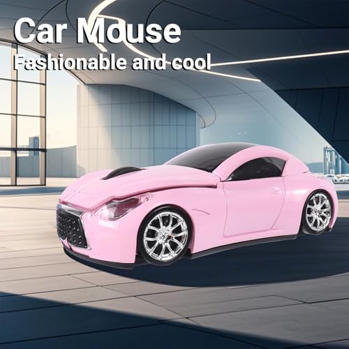 Image of elec Space Wireless Mini Mouse with Case - Cute Sports Car Shape, Lightweight & Portable, 10m Range, Plug and Play (Pink)