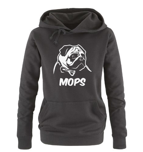 MOPS - Einfarbig - Damen Hoodie - Schwarz/Weiss Gr. M