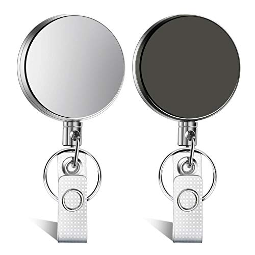 Anezus 2 Pack Retractable Badge Holder Retractable Keychain Heavy Duty ID Card Badge Holder Retractable Reel Clip with Key Ring Belt Clip for Name Card Keycard