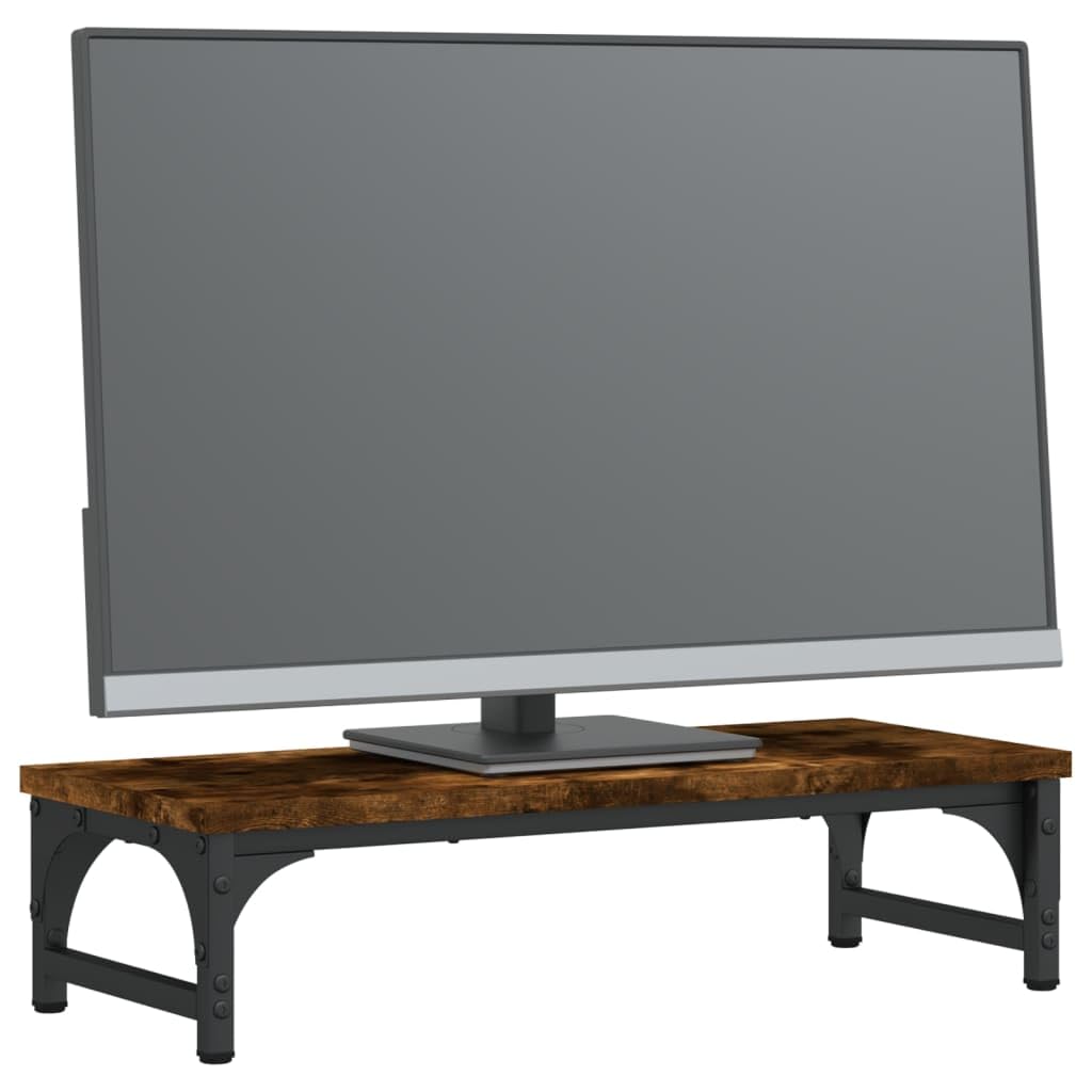 Supporto per monitor in rovere affumicato, in legno e metallo, 55 x 23 x 14 cm, regolabile in altezza con gambe regolabili, ergonomico per home office, ufficio, gaming, posto di lavoro