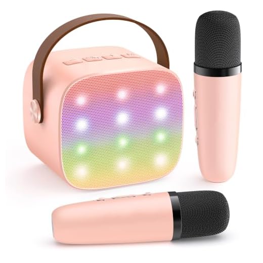 YLL Mini Karaoke Machine with 2 Wireless Microphones for Kids Adults, 18 Pre-Loaded Songs, Portable Bluetooth Speaker Gift for Girls Toys 4, 5, 6, 7, 8, 10, 12+ Years Old Teens Birthday(Pink)