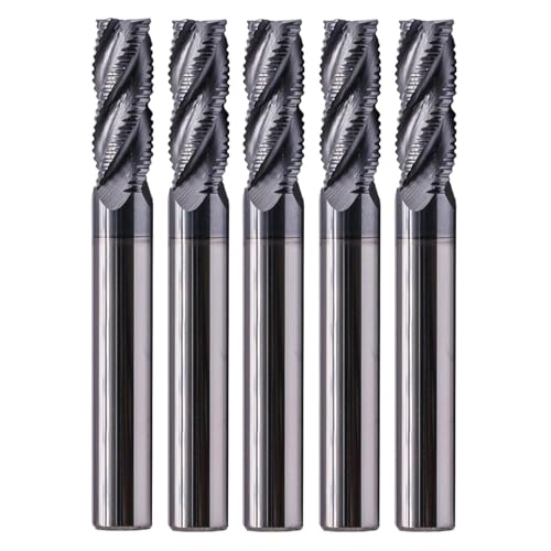 Image of 4 Flute Solid Carbide Roughing End Mills(5Pcs, 5 /16 inch), ALCrSiN Nano Coated | 35 Helix, 5 /16 inch Cutting Dia, 5 /16 inch Shank Dia, 13 /16 inch LOC, 2-1 /2 inch OAL, for Milling Alloy Steel, Carbon Steel, Cast Iron