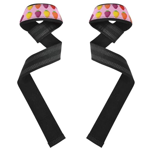 STAYTOP Cute and Colorful Strawberries Wrist Straps for Weightlifting,Lifting Straps with Neoprene Cushioned Wrist Padded and Anti-Skid Silicone for Strength Training,Bodybuilding,Deadlifting