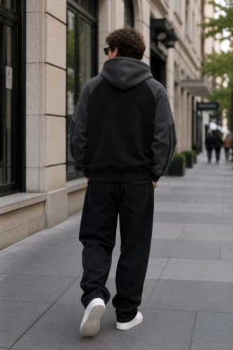 Buy QUTUN Mens Colorblock Raglan Hooded Sweatshirt| Hoodie for Men Black at Amazon.in - Image 3