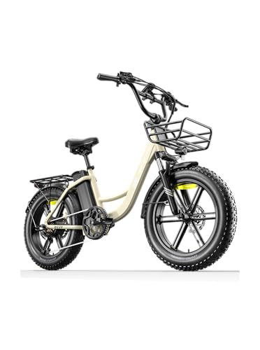ZWHEEL Urban Pioneer | Bicicleta Eléctrica Urbana Adultos - 250W, 100km Autonomía - Fat Bike 20”x4.0” - Shimano 7 Velocidades - Batería 48V 13Ah Extraíble - Frenos Hidráulicos, IP54 (Beige)